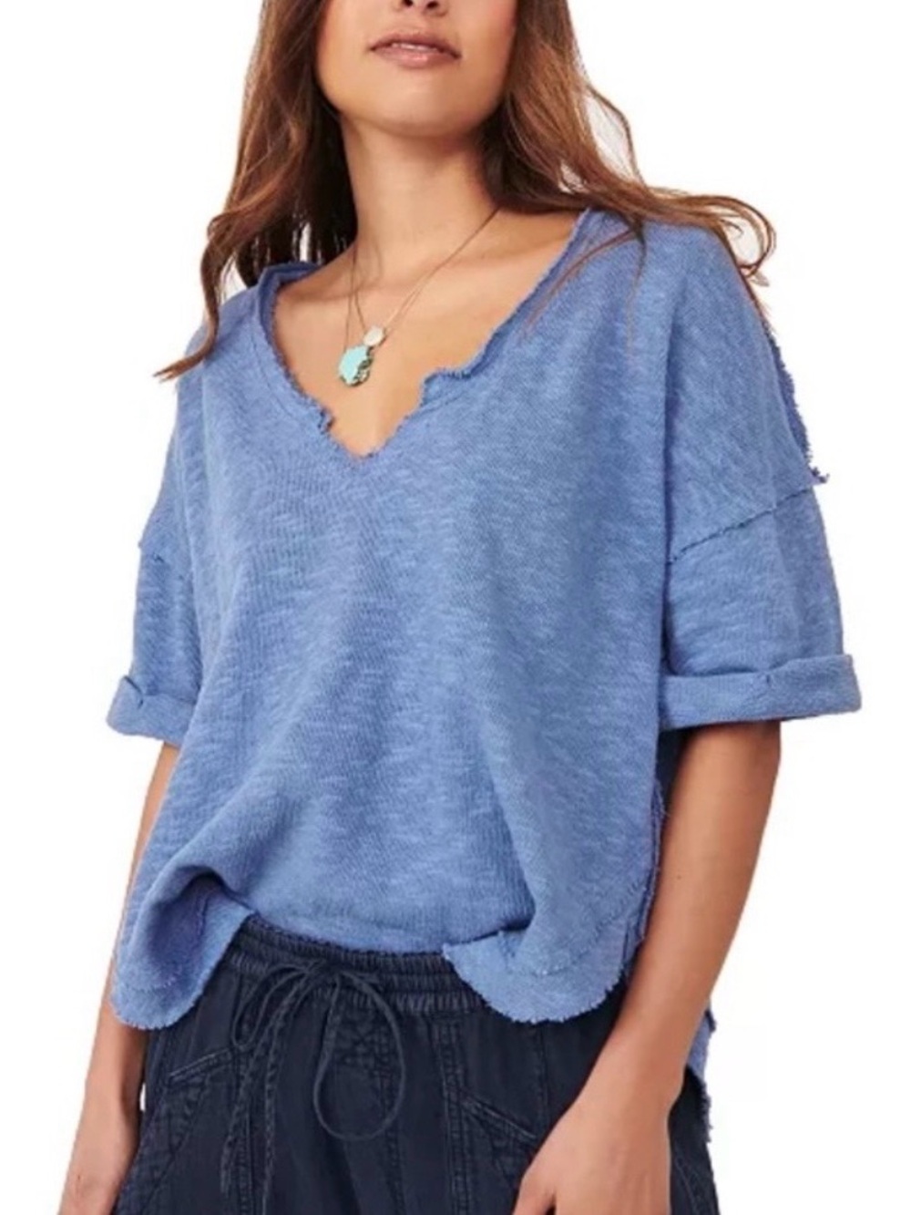 We The Free light blue knit V-neck top